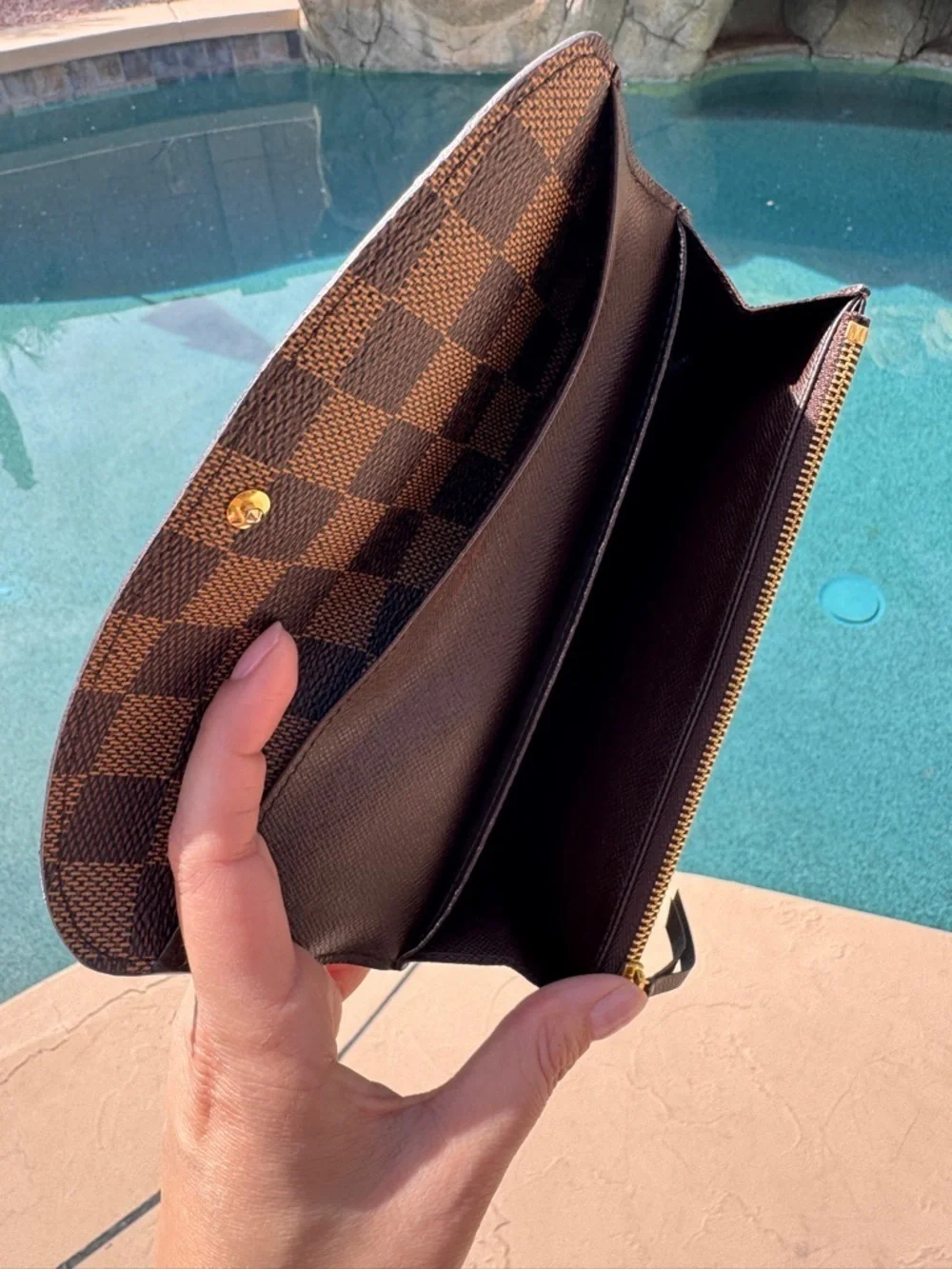 Authentic Louis Vuitton Brown Checkered Crossbody with Gold Chain